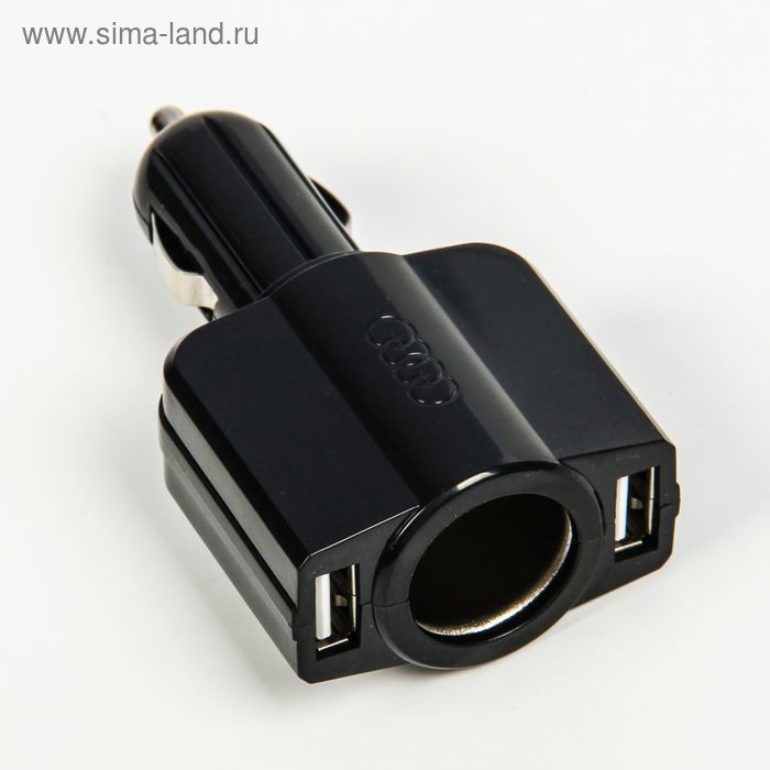 Разветвитель прикуривателя, 2 USB 12/24 В, черный - Фото 1