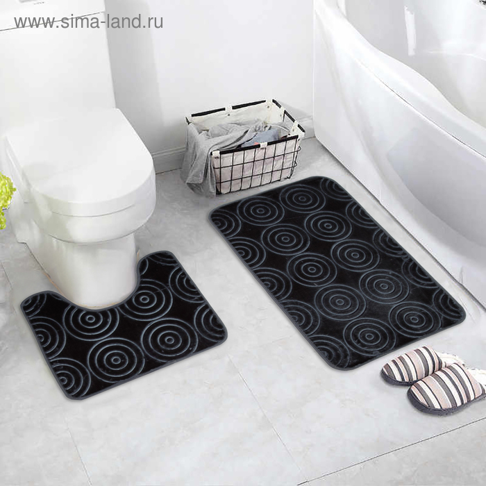 Набор ковриков для ванны и туалета 2 шт 40х50, 50х80 см "Завитки" цвет серый - Фото 1