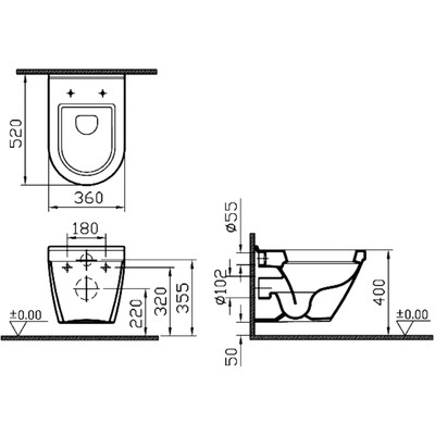 Унитаз Vitra S50 7740B003-0075, подвесной, безободковый, белый