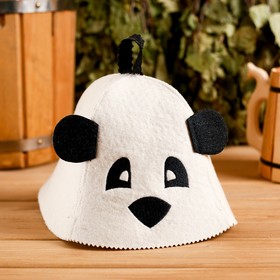 Колпак для бани  шапка с детской термопечатью "Панда" с ушками, войлок, 100% шерсть