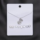 Гарнитур 5 предметов: 4 пары пуссет, кулон "Зайка", цвет белый в серебре, 45см - Фото 3