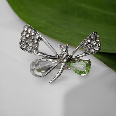 Брошь «Бабочка изящная», цвет бело-зелёный в серебре