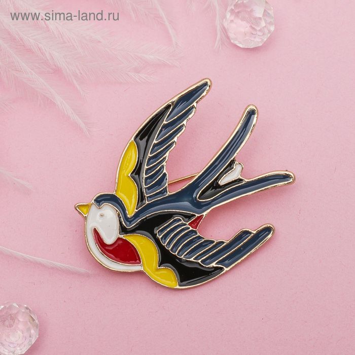 Брошь «Ласточка весенняя», разноцветная в золоте - Фото 1