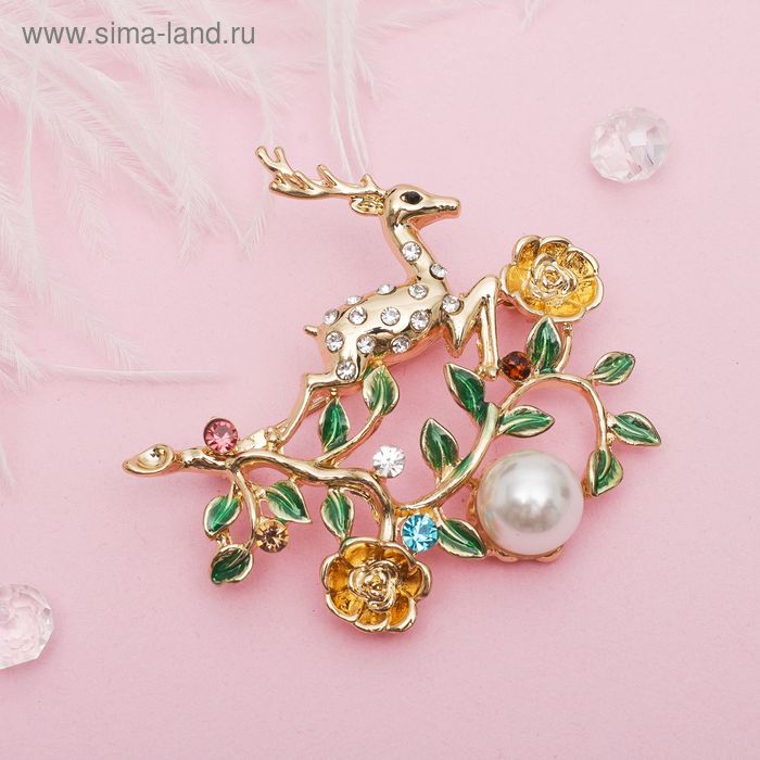 Брошь «Олень сказочный», разноцветный в золоте - Фото 1