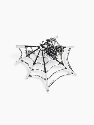 Брошь «Паук в паутине», черно-белая в серебре