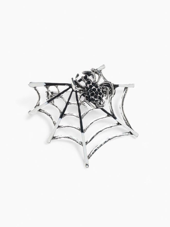 Брошь «Паук в паутине», черно-белая в серебре - Фото 1