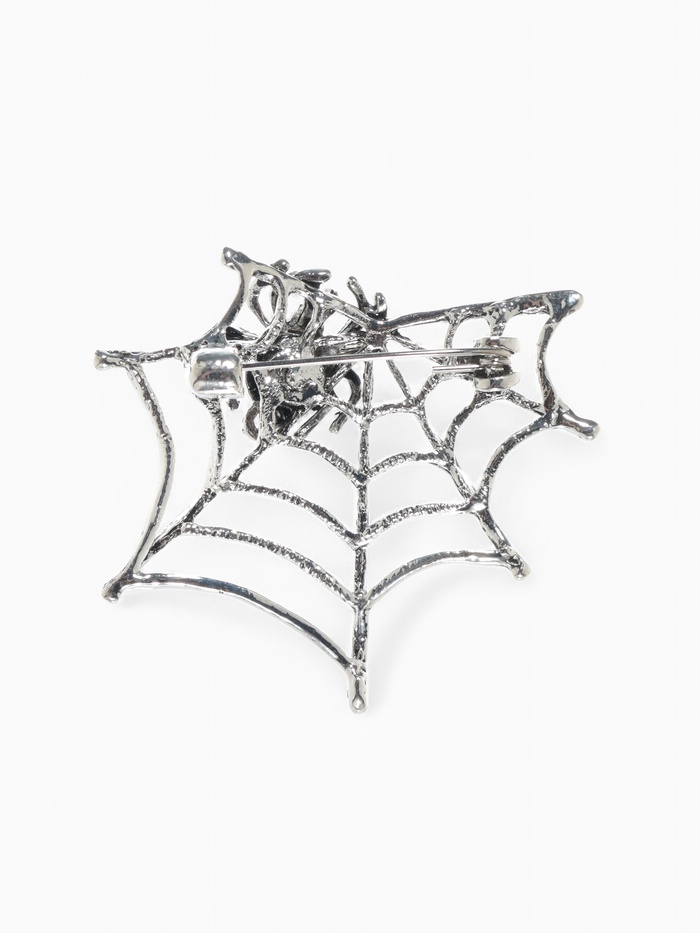 Брошь «Паук в паутине», черно-белая в серебре - Фото 1