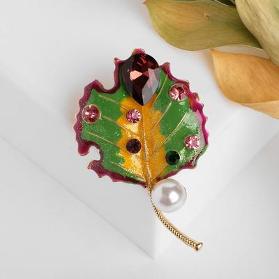 Брошь «Лист яркий», разноцветная в золоте