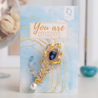 Брошь «Перо павлина», цвет янтарно-белый в золоте - Фото 2