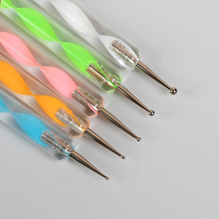 Набор кистей-дотсов для наращивания и дизайна ногтей, 5 шт, 15 см, d = 0,1/0,2/0,2/0,3/0,4 см 15734