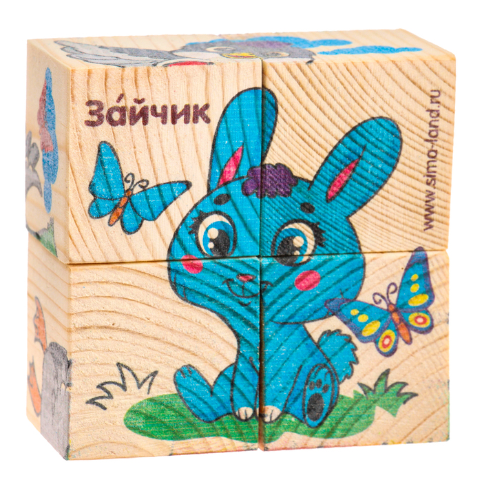 Кубики деревянные «Учим животных», набор 4 шт. - фото 1908327693