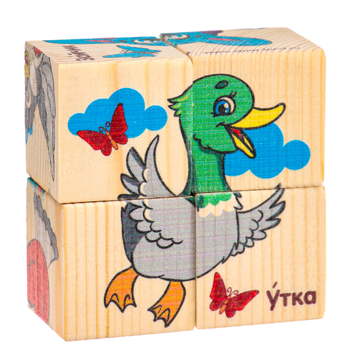 Кубики деревянные «Учим животных», набор 4 шт. - фото 1908327695