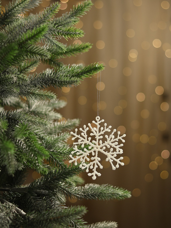 Ёлочные игрушки набор 6 шт. «Зимнее волшебство. Снежинка тоненькая» пластик, d=10 см, белый - Фото 1