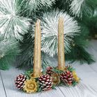 Свеча новогодняя с подсвечником «Блеск», набор 4 шт., 3.5×11×15 см, золотистая - Фото 1