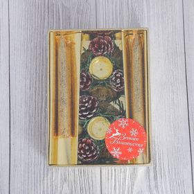 Свеча новогодняя с подсвечником «Блеск», набор 4 шт., 3.5×11×15 см, золотистая