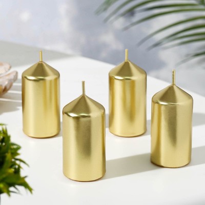 Набор свечей «Столбик», 4 шт., золотой, 7×3.8 см