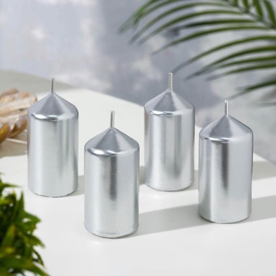 Набор свечей «Столбик», 4 шт., серебряный, 7×3.8 см
