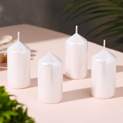 Набор свечей «Столбик», 4 шт., перламутровый, 7×3.8 см