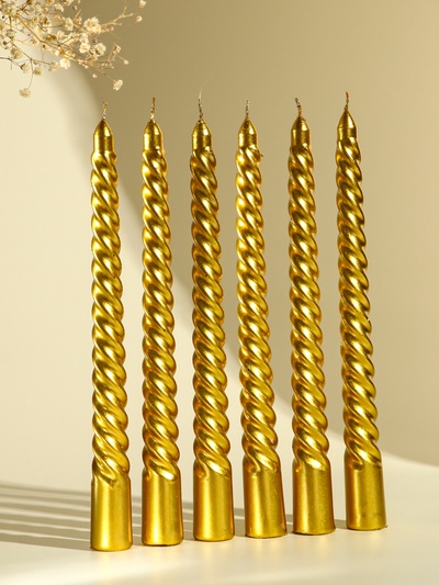 Набор свечей витых, 1.9×20 см, 6 шт., золотой металлик
