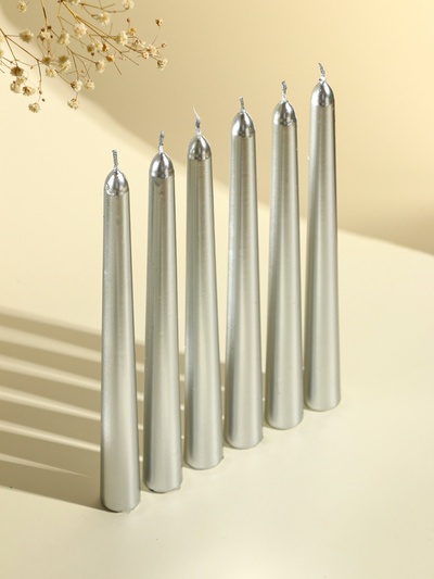 Набор свечей античных, 1.9×20 см, 6 шт., серебряный металлик
