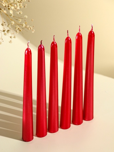 Набор свечей античных, 1.9×20 см, 6 шт., рубиновый металлик