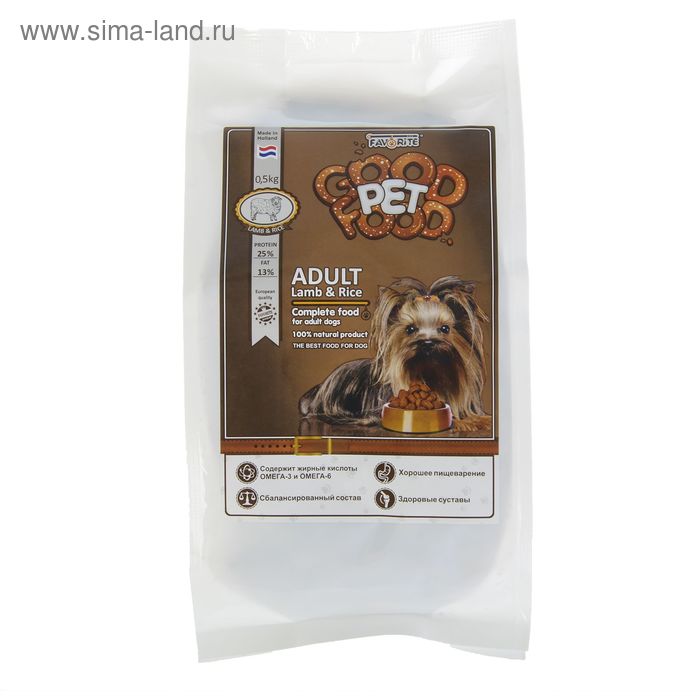 Сухой корм Good Pet Food Adult dog Lamb & Rice для взрослых собак, ягненок/рис, 0,5 кг - Фото 1