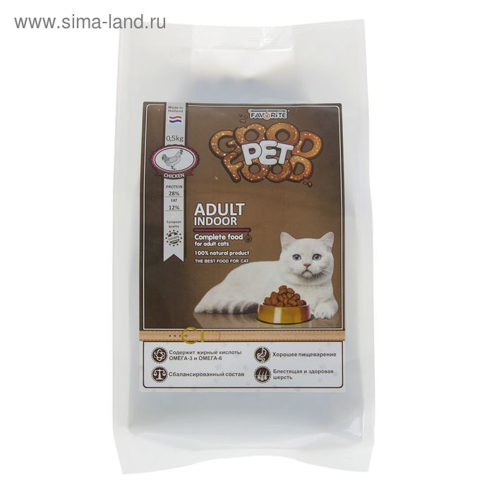 Сухой корм Good Pet Food Adult Indoor Cat для взрослых кошек, живущих в помещении, 0,5 кг - Фото 1