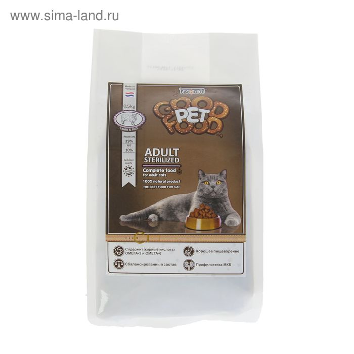 Сухой корм Good Pet Food Adult Sterilized Cat для стерилизованных кошек, 500 г - Фото 1