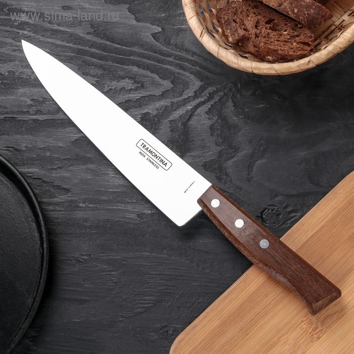 Нож поварской Tramontina Tradicional, лезвие 22,5 см, сталь AISI 420, деревянная рукоять - Фото 1