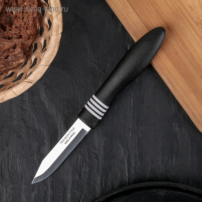 Нож для овощей Tramontina Cor&Cor, лезвие 7,5 см, сталь AISI 420, чёрная рукоять - Фото 1
