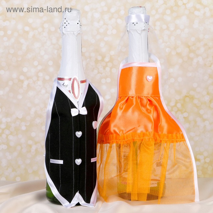 Украшение на шампанское "Свадебный вальс" оранжевое - Фото 1