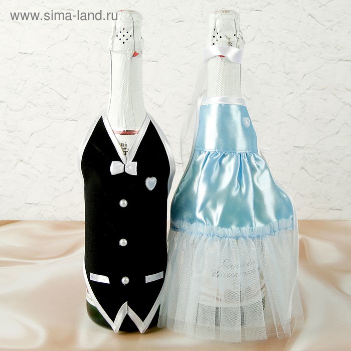 Украшение на шампанское "Свадебный вальс" голубое - Фото 1