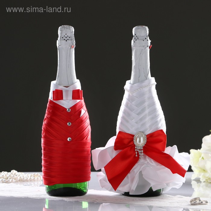 Украшение на шампанское "Элит-тубы" с бантом, красное - Фото 1