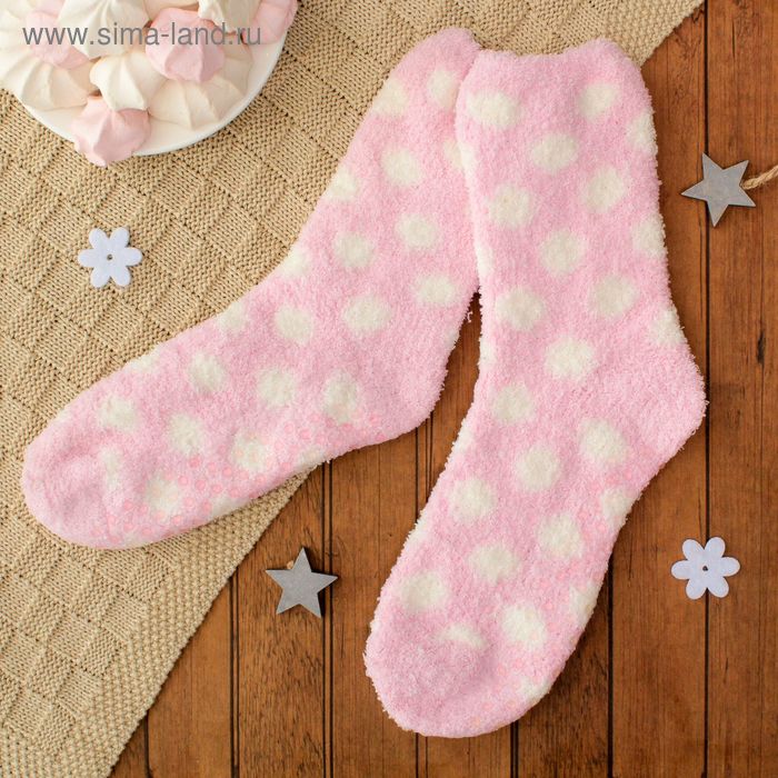 Носки махровые со стоперами "Горошек", размер 19-23, цвет розовый/белый - Фото 1