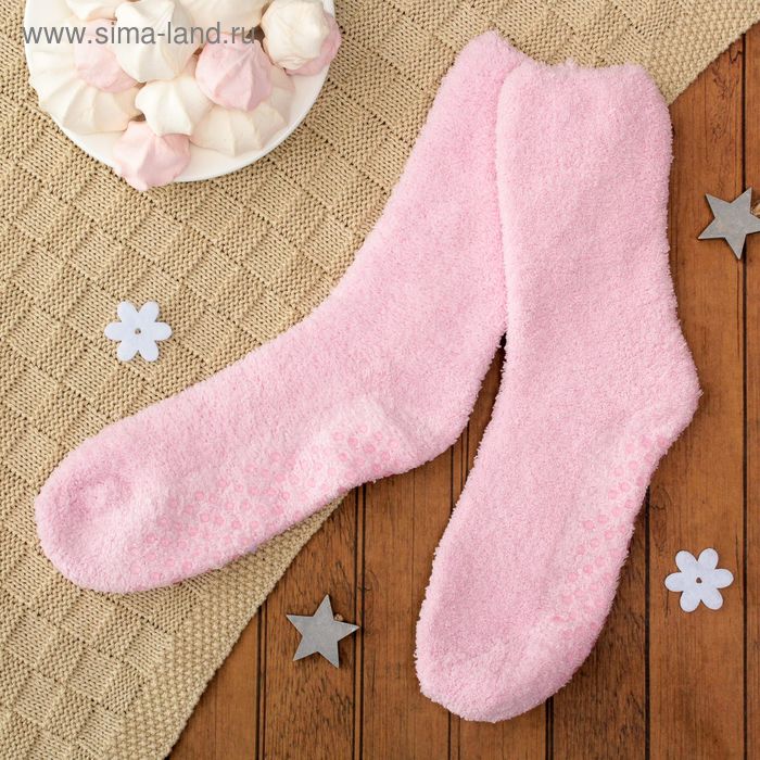 Носки махровые со стоперами "Однотонные", размер 19-25, цвет розовый - Фото 1