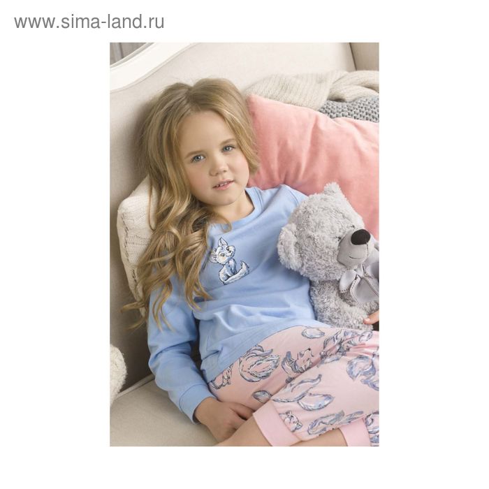 Пижама для девочек, рост 92 см, цвет голубой - Фото 1