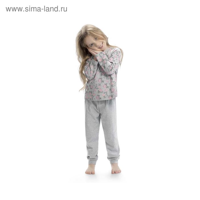 Пижама для девочек, рост 104 см, цвет серый - Фото 1