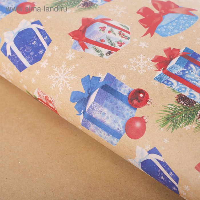 Бумага упаковочная крафтовая «Новогодние подарки», 50 × 70 см - Фото 1