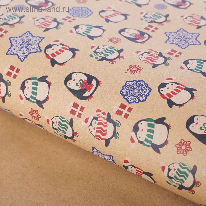 Бумага упаковочная крафтовая «Пингвинчик», 50 × 70 см - Фото 1
