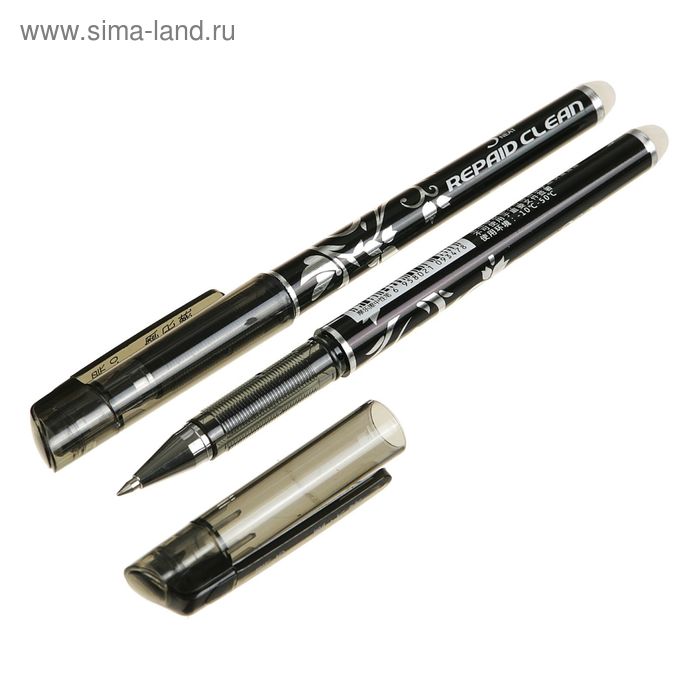 Ручка гелевая со стираемыми чернилами 0,5 мм, стержень черный, корпус черный, с резиновым держателем - Фото 1