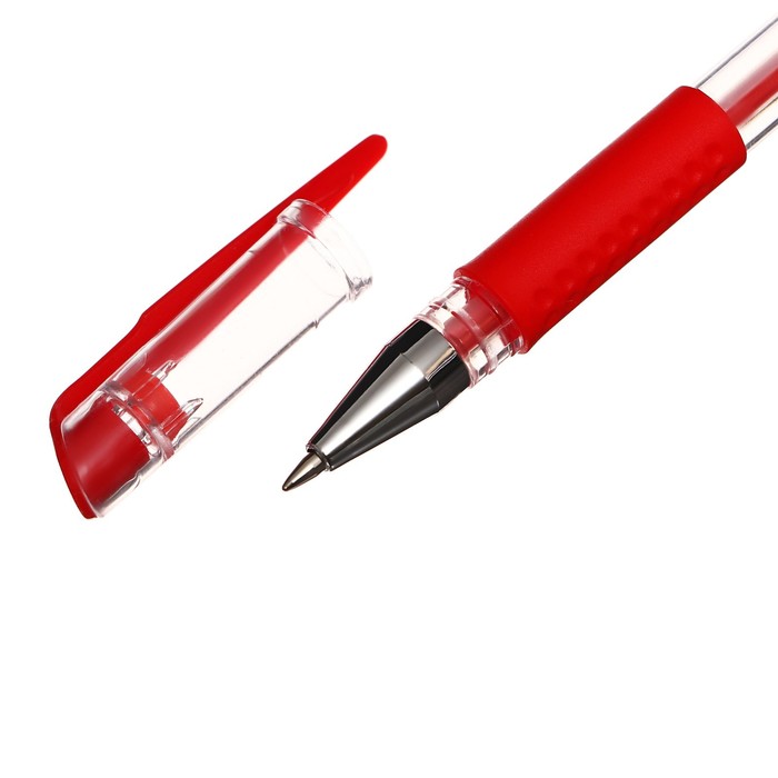 Набор 12 шт. Ручка гелевая 0.5 мм, красная, Calligrata, корпус прозрачный с резиновым держателем