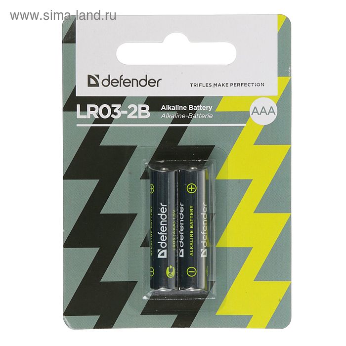 Батарейка алкалиновая Defender, AAA, LR03-2BL, 1.5В, блистер, 2 шт. - Фото 1
