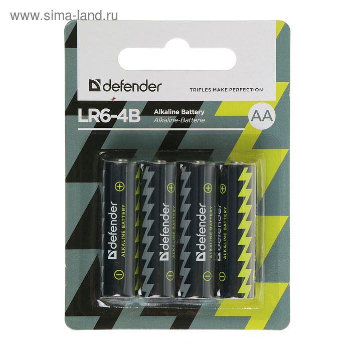 Батарейка алкалиновая Defender, AA, LR6-4BL, 1.5В, блистер, 4 шт. - Фото 1