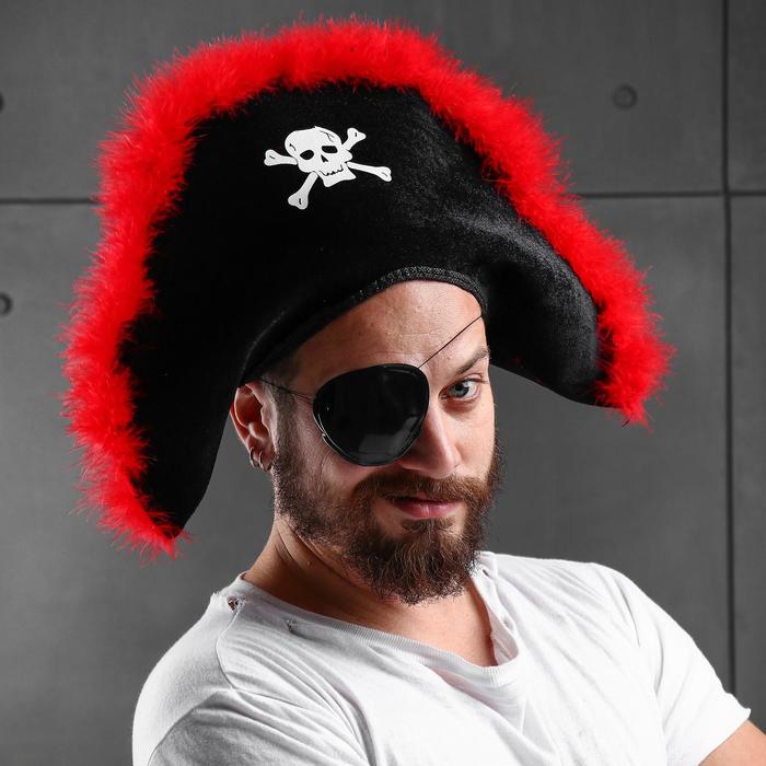 Карнавальная шляпа «Пиратка», с красным пухом, р. 56-58 - Фото 1