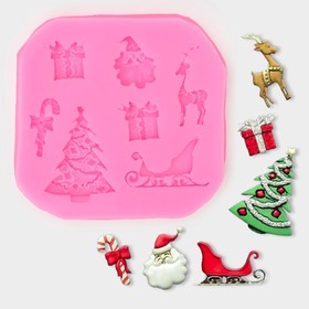 Молд «Новогодняя суета», силикон, 8×1,1 см, цвет розовый