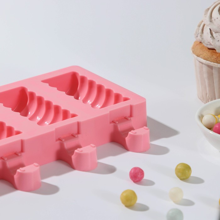 Форма для мороженого «Моника», силикон, 38×11×2 см, 8 ячеек (6,6×3,4 см), цвет МИКС