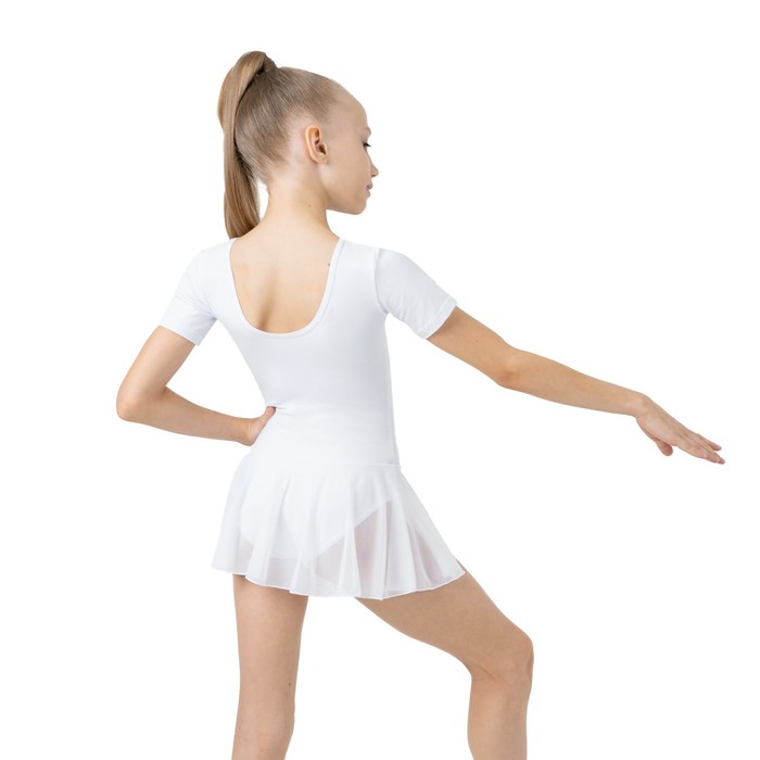 Купальник для хореографии х/б, короткий рукав, юбка-сетка, размер 40, цвет белый
