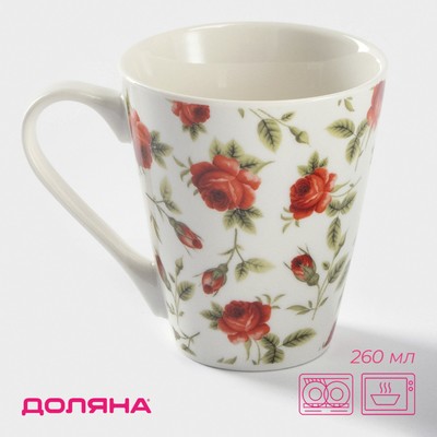 Кружка Доляна «Цветочный принт», 260 мл, фарфор, белая