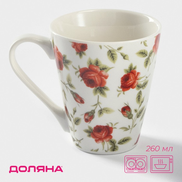 Кружка Доляна «Цветочный принт», 260 мл, фарфор, белая - Фото 1