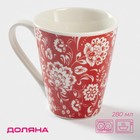Кружка Доляна «Цветы на красном», 280 мл, фарфор, красная - Фото 1